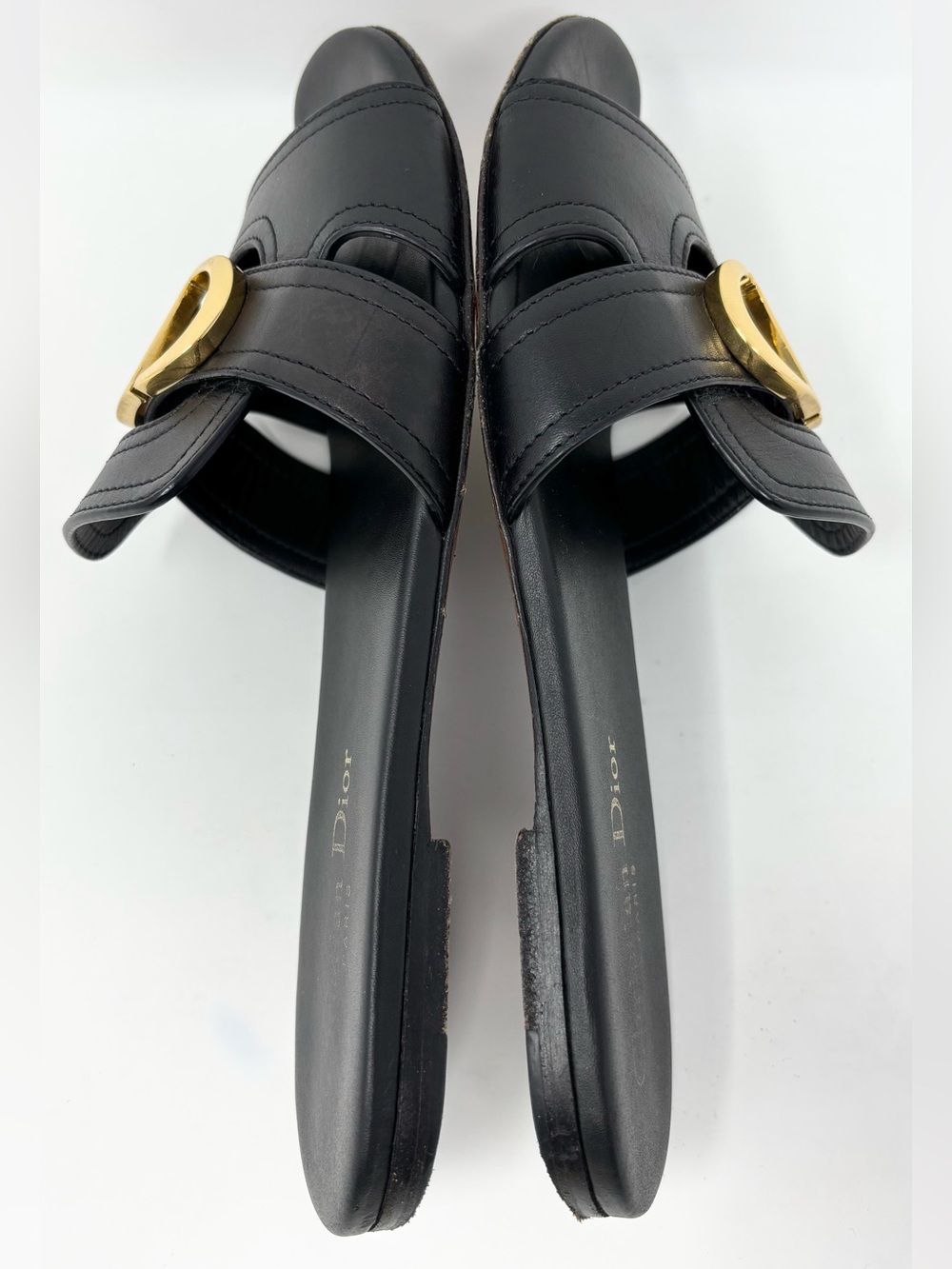 Dior 30 Montaigne Slides Black Calfskin Gold CD Logo Sandals Size 38 8 Authentic - Picture 13 of 15